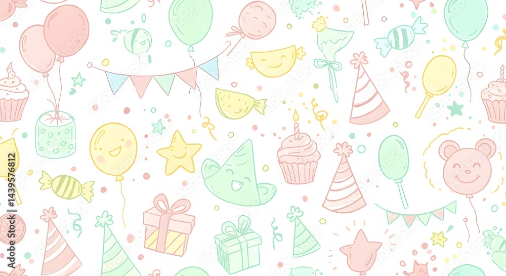 Pastel Birthday Party Seamless Pattern Illustration