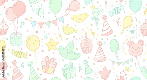 Pastel Birthday Party Seamless Pattern Illustration