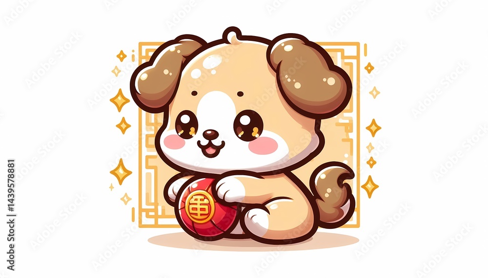 Fototapeta premium cute chinesse illustration of Baby gold Dog isolated on white background 