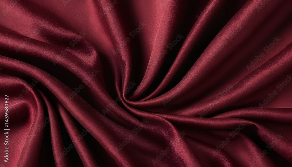 Fototapeta premium Deep burgundy silk fabric drapes in elegant folds. Rich, luxurious texture