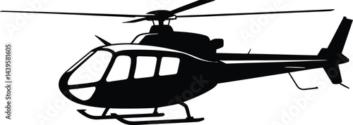 Black helicopter silhouette flying aircraft illustration isolated on white background