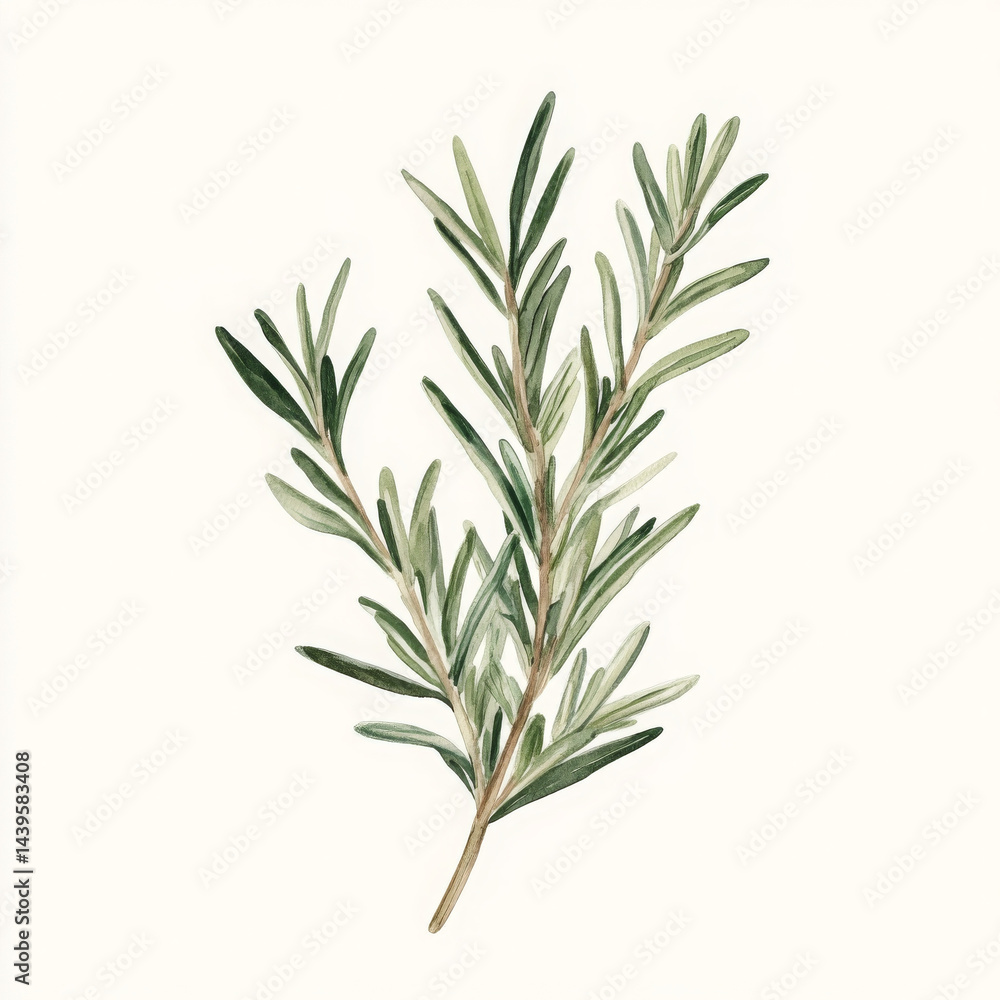 Fototapeta premium Watercolor herb elegantly painted. minimalist illustration showcases fresh rosemary