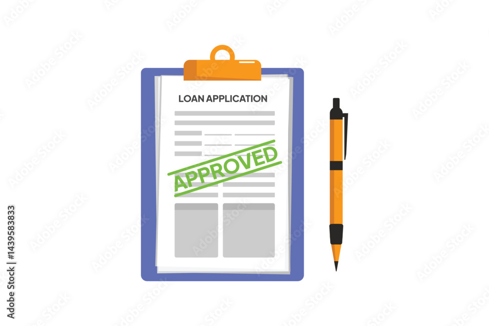 Approved loan application form. Banking and credit concept. Vector flat design isolated Approved loan application form. Banking and credit concept. Vector flat design isolated