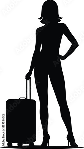 Silhouette of a stylish woman with luggage ready for vacation travel