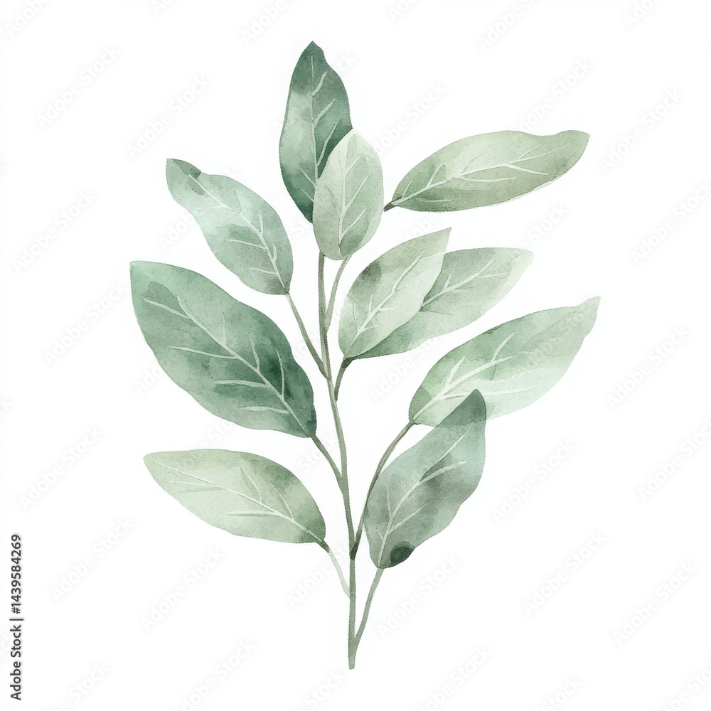 Fototapeta premium Painted leaf glows, delicate botanical minimalist watercolor art piece