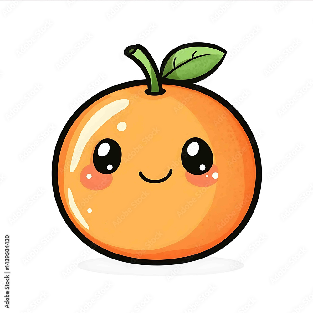 Obraz premium Cute cartoon orange orange simple line art simple bold outlines no shading isolated on a white background