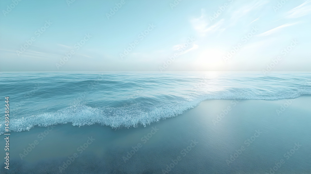 Fototapeta premium Serene Seascape: Tranquil Ocean Waves on Sandy Beach