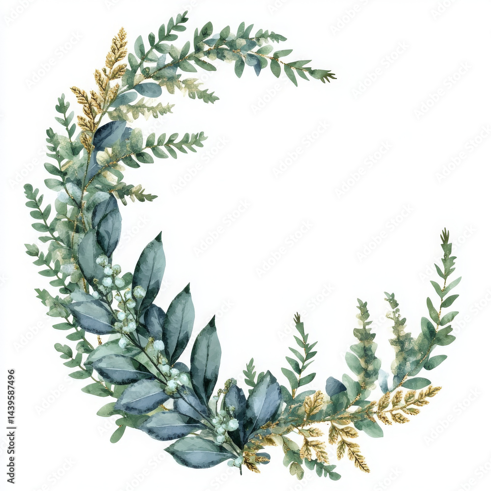 Fototapeta premium Watercolor illustration feels serene and calm with gentle leaf arrangement