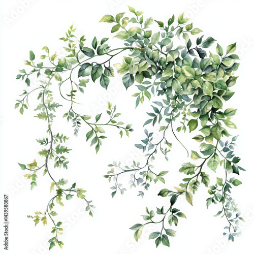 Wallpaper Mural Watercolor illustration of elegant leafy vine, fresh and vibrant Torontodigital.ca