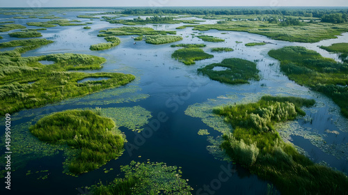 Stunning Aerial View of a Lush River Landscape