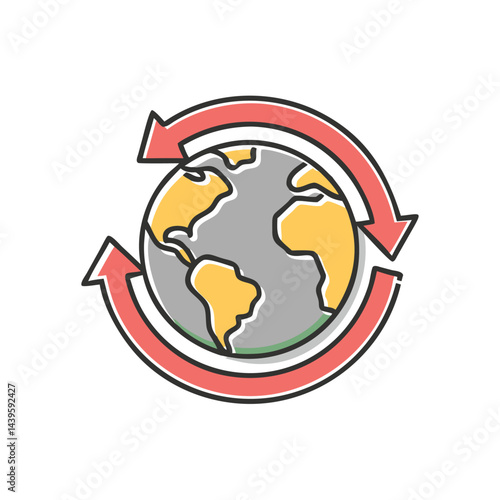 earth with arrows global recycling on white background for web and graphic design