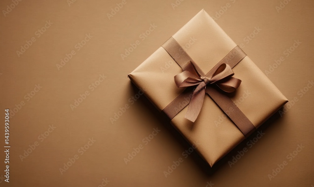 Elegant Brown Gift Box with Ribbon on Smooth Background Elegant Brown Gift Box with Ribbon on Smooth Background