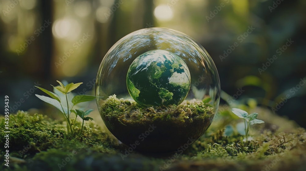 World Health Day. World Environment Day. World Earth. Glass globe with a green forest and the Earth. Ecology protection. Global environmental awareness. Sustainability. Green Environment. Eco friendly World Health Day. World Environment Day. World Earth. Glass globe with a green forest and the Earth. Ecology protection. Global environmental awareness. Sustainability. Green Environment. Eco friendly