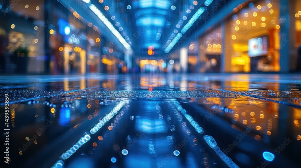 Reflective floor view in a bright indoor walkway Reflective floor view in a bright indoor walkway