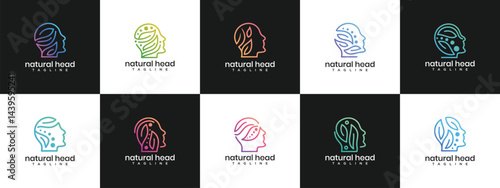collection of nature leaf head logo designs. Nature head logo template. Head logo symbol icon