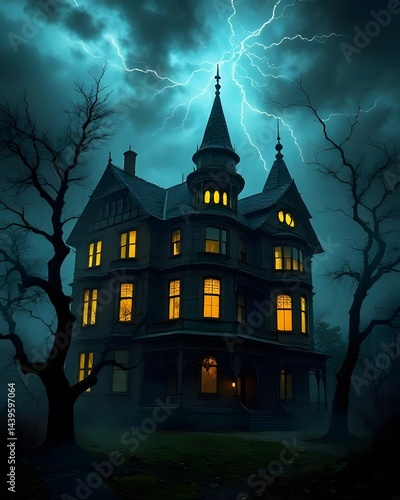 haunted house with bats photo