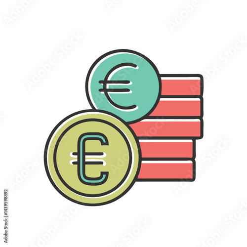 euro coins on white background for web and graphic design
