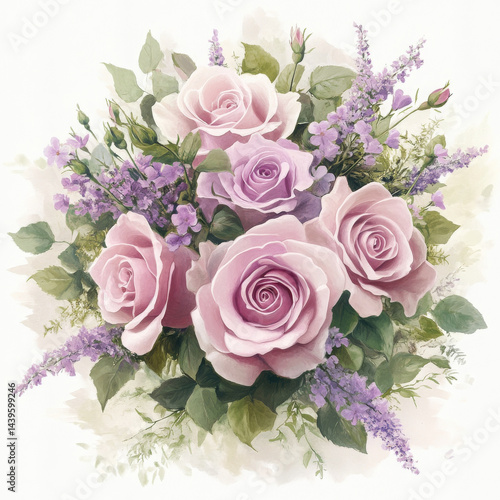 Watercolor roses with lavender feel delicate and lovely in floral arrangement
