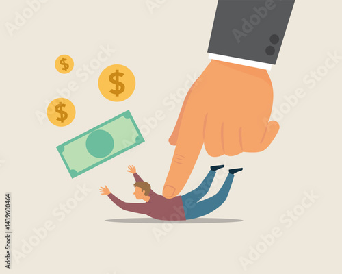 Big hand pressing down on small people. Compare the small and big business concepts. Illustration Vector Cartoon.