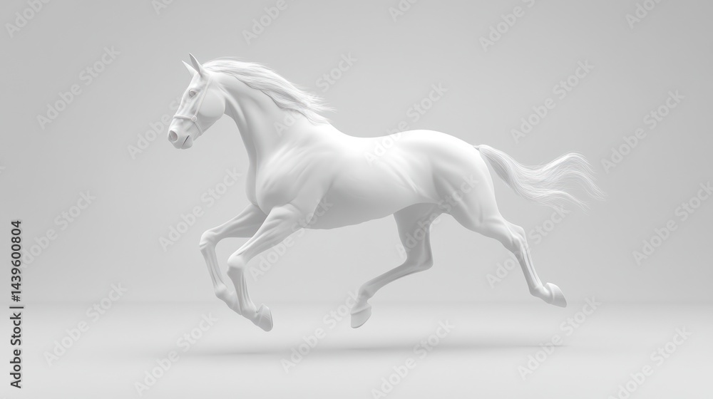 3D Model of a Running White Horse in a Studio Setting 3D Model of a Running White Horse in a Studio Setting