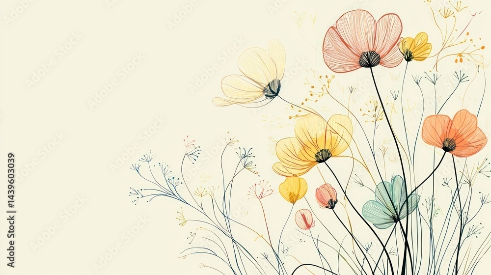 Naklejka premium A whimsical wildflower hand-drawn with flowing lines