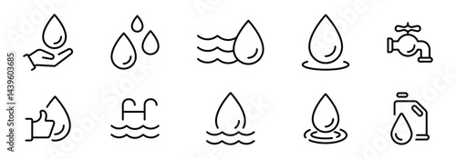 Water icon set. Aqua symbols set. Water drops icon collection. EPS 10
