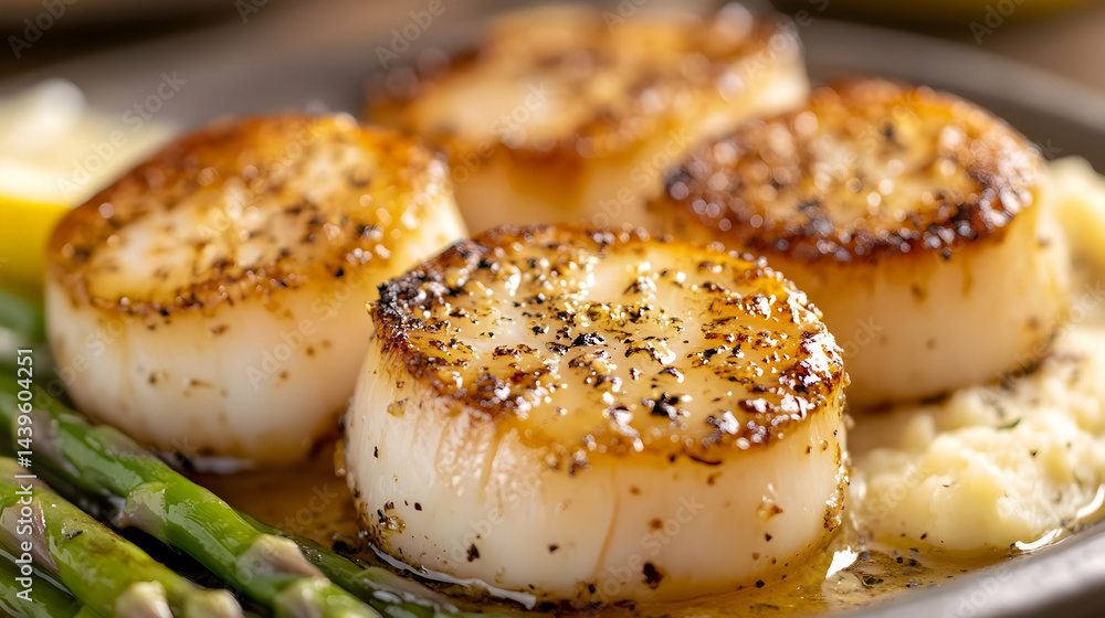 Seared Scallops with Asparagus and Mashed Potatoes: A Culinary Delight Seared Scallops with Asparagus and Mashed Potatoes: A Culinary Delight