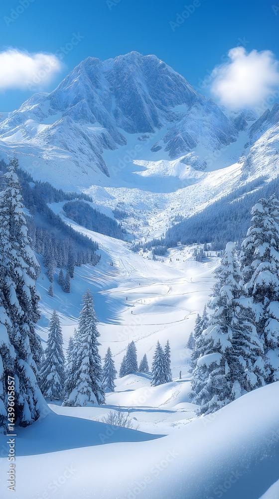 Obraz premium Snowy Mountain Valley in Winter Wonderland