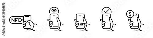 NFC technology. Contactless payment icons. Near field communication. NFC icons.