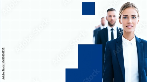 Obraz na płótnie Businesswoman leading team in modern style, Corporate leadership with blue accents, Professional team vision and success concept w salonie
