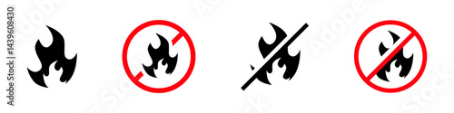Fire forbidden symbols set. No fire icon set. Fire ban icon signs collections. EPS 10