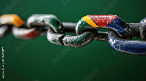 Broken chain with the colors of the South African flag, bright green background