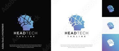 human head smart brain technology logo design template. human head, mind and technology logo icon