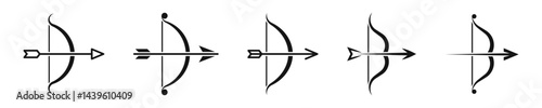 Vector bow and arrow icons. Bow vector icon set. Long bow and arrow symbols. Archery equipment. EPS 10