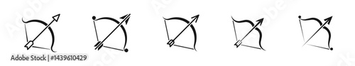 Vector bow and arrow icons. Stretched bow icon collection. Bow vector icon set. Long bow and arrow symbols. EPS 10