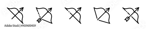 Stretched bow icon collection. Vector bow and arrow icons. Long bow and arrow symbols. EPS 10