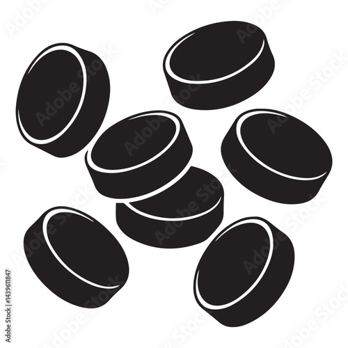 Hockey pucks Vector Black silhouettes. with white background
