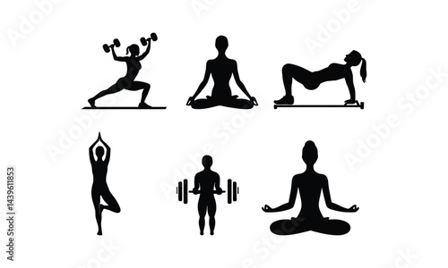Fitness and Yoga Silhouettes Vector Set