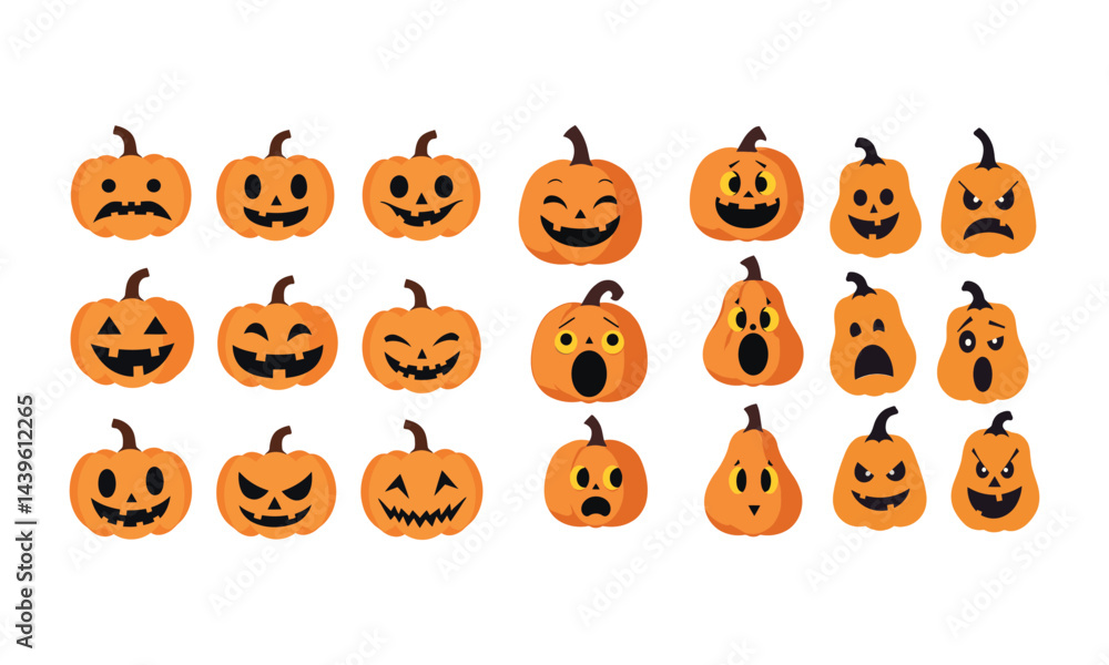 Halloween Pumpkin Faces Vector Set Halloween Pumpkin Faces Vector Set