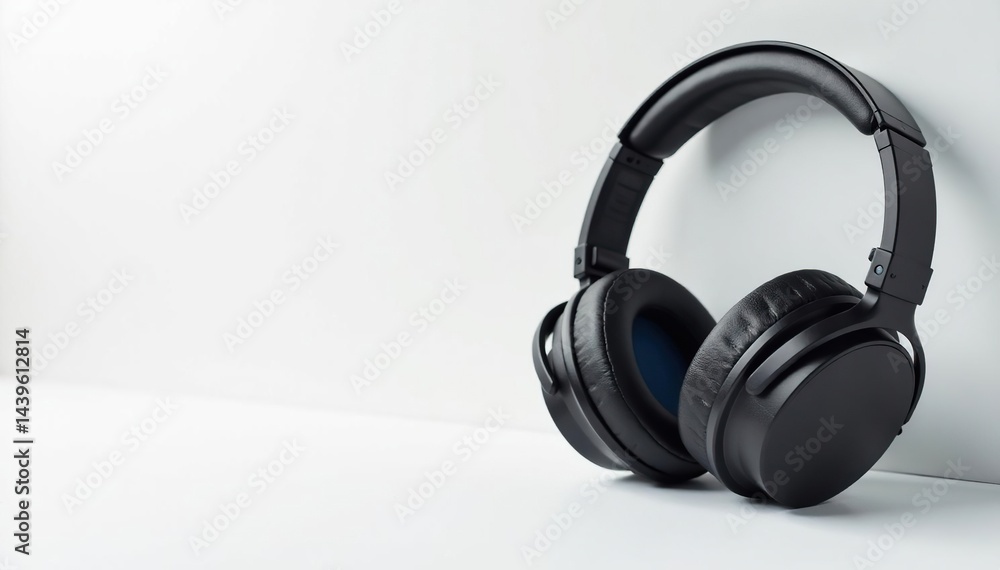 Studio headphones against a stark white backdrop , audio, music gear, headphone close up Studio headphones against a stark white backdrop , audio, music gear, headphone close up