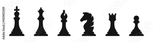 Chess silhouettes. Chess vector icons. Flat back chess icons. Chess pieces. EPS 10