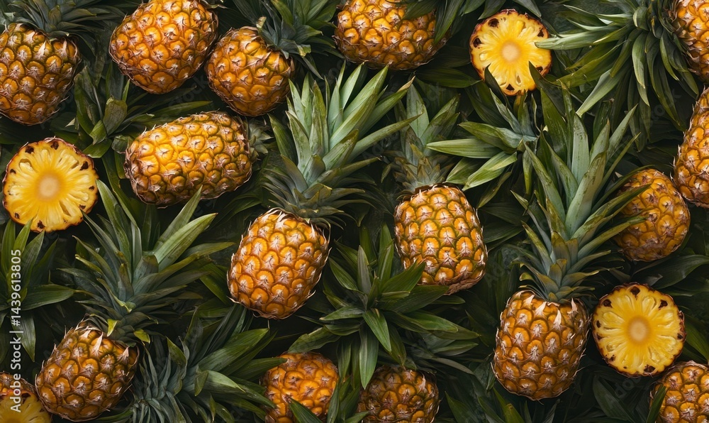 Fresh Pineapples on a Green Background for Healthy Food Concept Fresh Pineapples on a Green Background for Healthy Food Concept