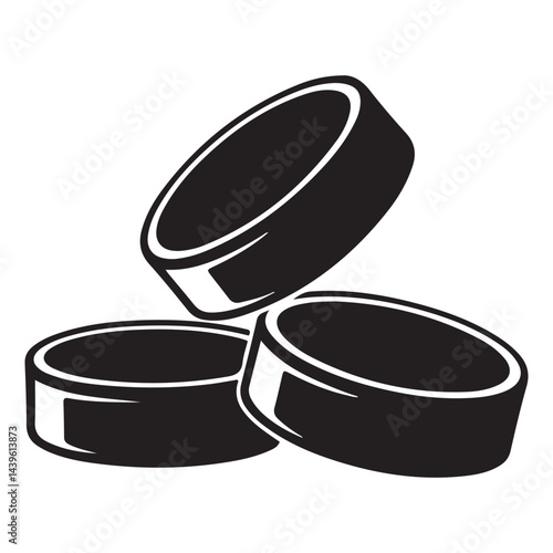 Hockey pucks Vector Black silhouettes. with white background