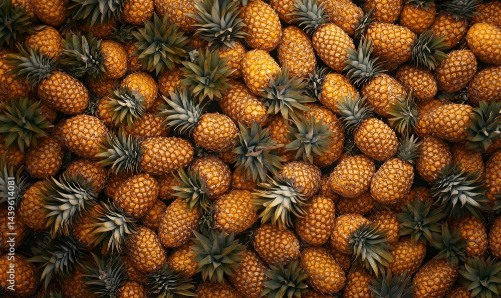 Abundant Textured Pineapples Gathered in Natural Background Abundant Textured Pineapples Gathered in Natural Background