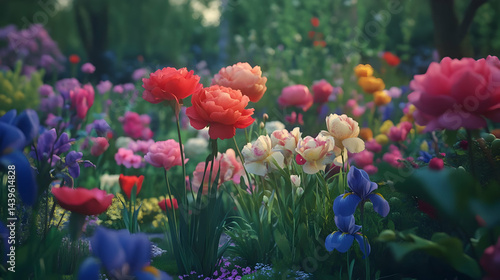 Fototapeta Naklejka Na Ścianę i Meble -  Vibrant Flower Garden in Full Bloom