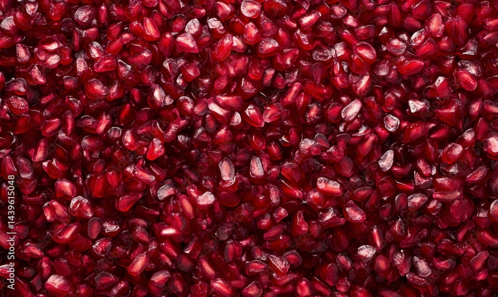 Vibrant Red Pomegranate Seeds in Abundant Natural Background Vibrant Red Pomegranate Seeds in Abundant Natural Background