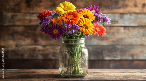 Wallpaper Mural Vibrant Gerbera Daisies in Rustic Mason Jar Torontodigital.ca