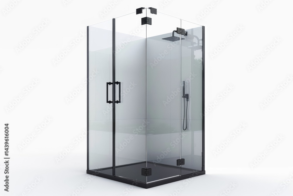 Transparency in Design: Glass Shower Enclosures Exposed Isolated On White Background. Transparency in Design: Glass Shower Enclosures Exposed Isolated On White Background.