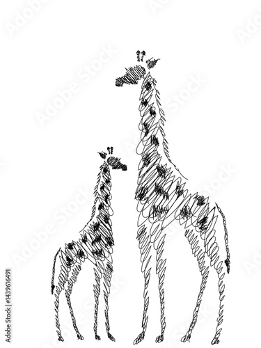 Sketch Style Giraffes vector Illustration Isolated on White Background