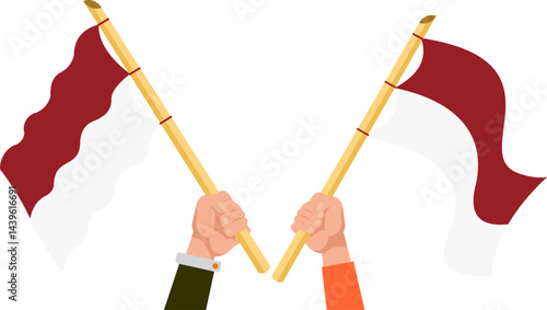 Ribbon Banner With Raising Indonesian Flag